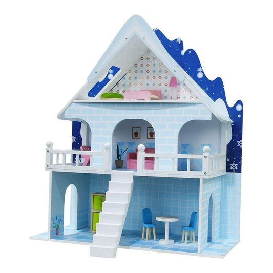 בית בובות מאובזר מעץ כחול 69X29.3X79